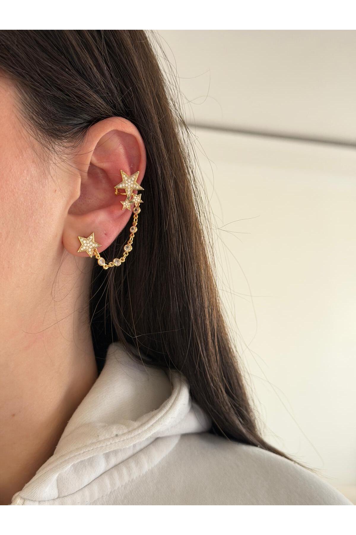 14K Çelik Üzeri Altın Kaplama Özel Seri Kıkırdak Küpe