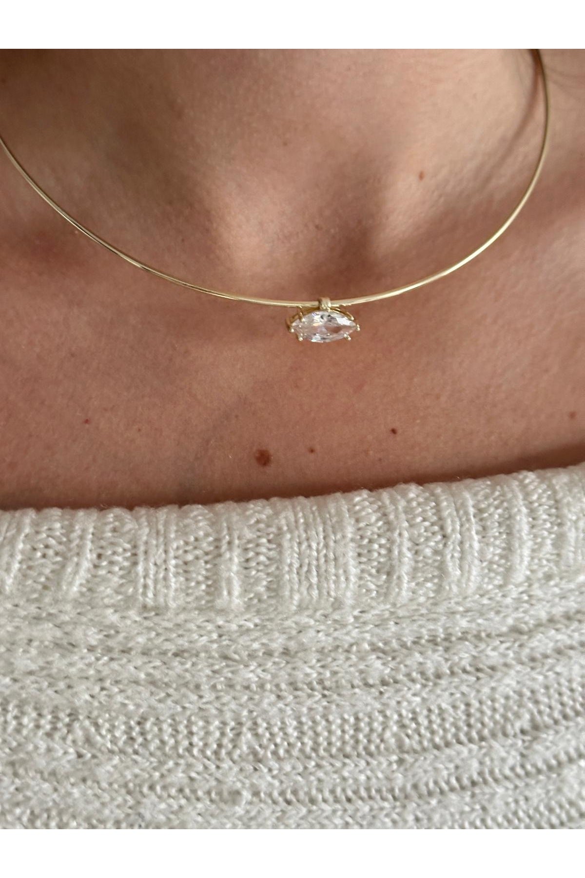 Çelik zirkon damla taş Choker