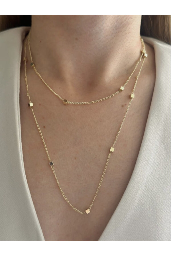 14K Çelik Üzeri Altın kaplama Küp Model 90Cm Özel Seri Kolye