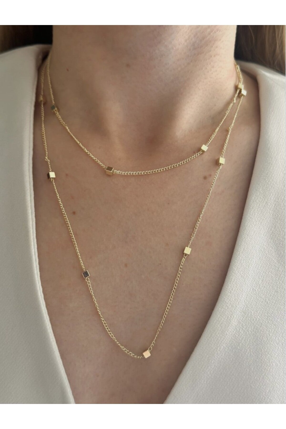 14K Çelik Üzeri Altın kaplama Küp Model 90Cm Özel Seri Kolye