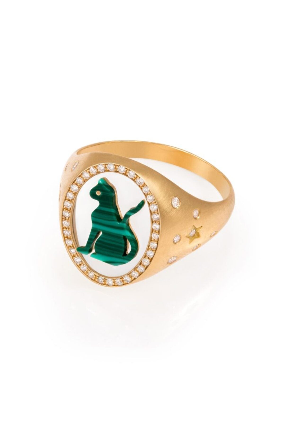 14K Çelik Üzeri Altın Kaplama Cam Yüzey Figür Yüzük