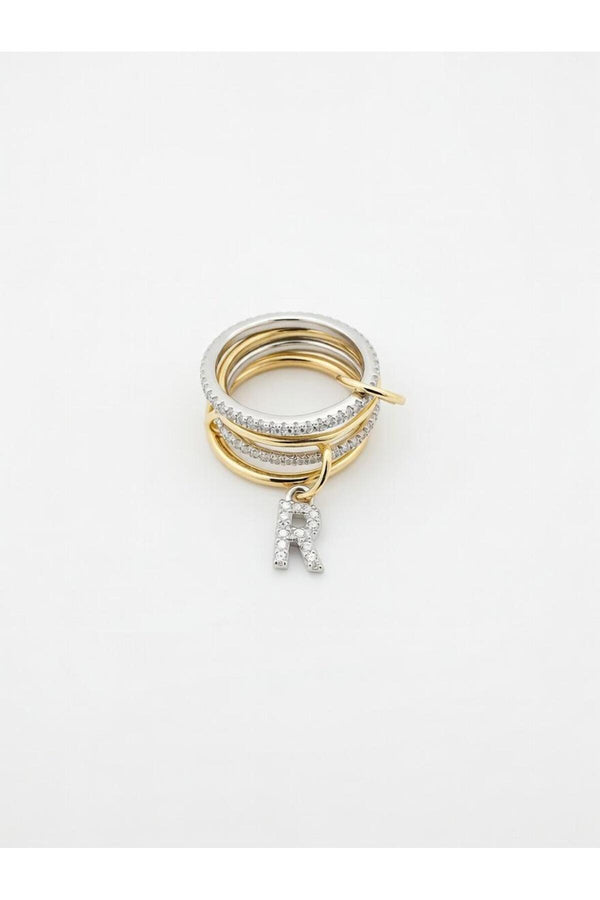 14K Çelik Üzeri Altın Kaplama 4 Sıralı Gold Gümüş Harfli Spiral Yüzük 16(8) Numara