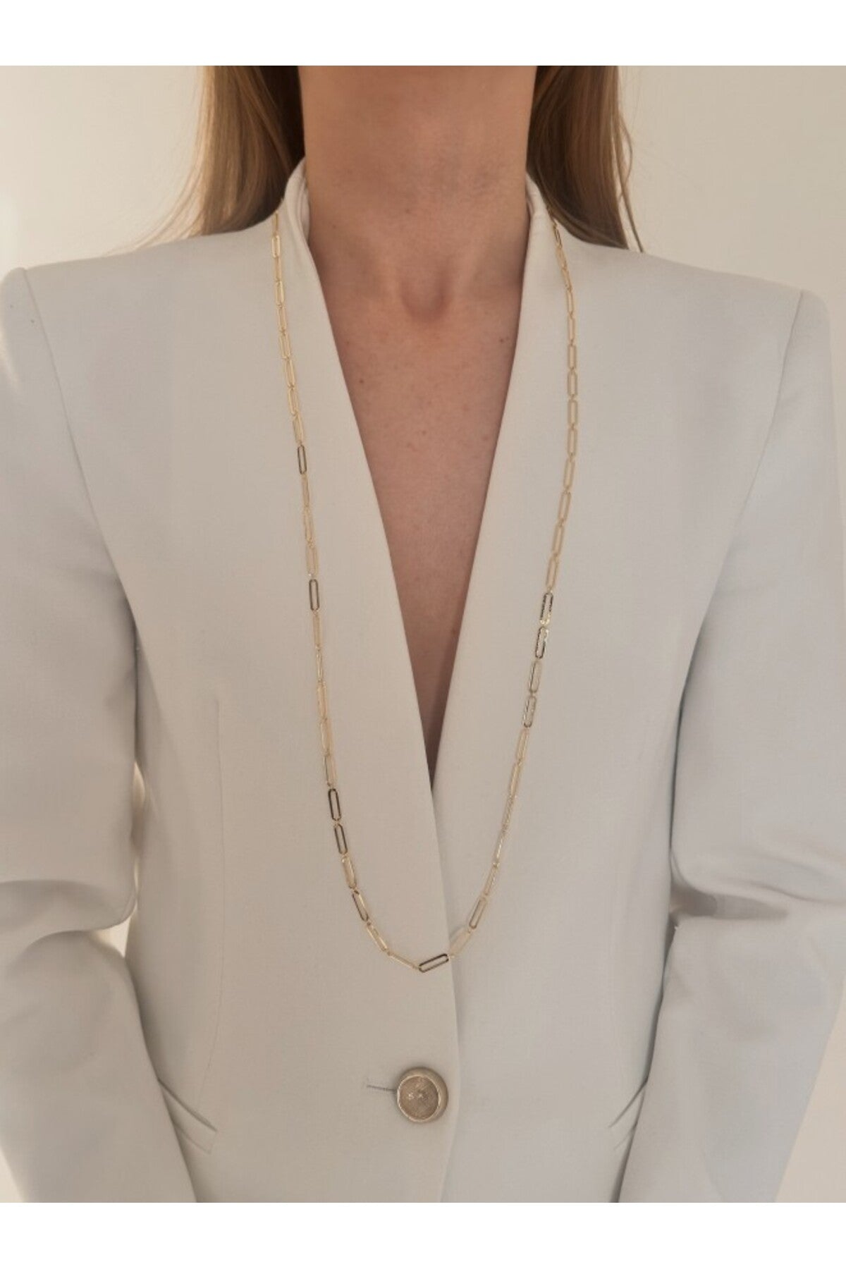 14K Çelik Üzeri Altın Kaplama Özel Seri Çift Kaplama 90Cm Ataç zincir Kolye