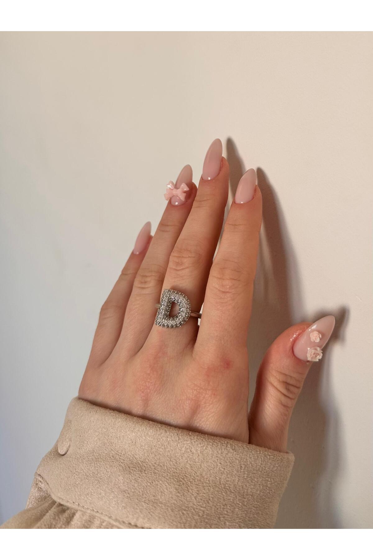 Çelik Üzeri Rodyum Kaplama Harf Yüzük Ayarlanabilir