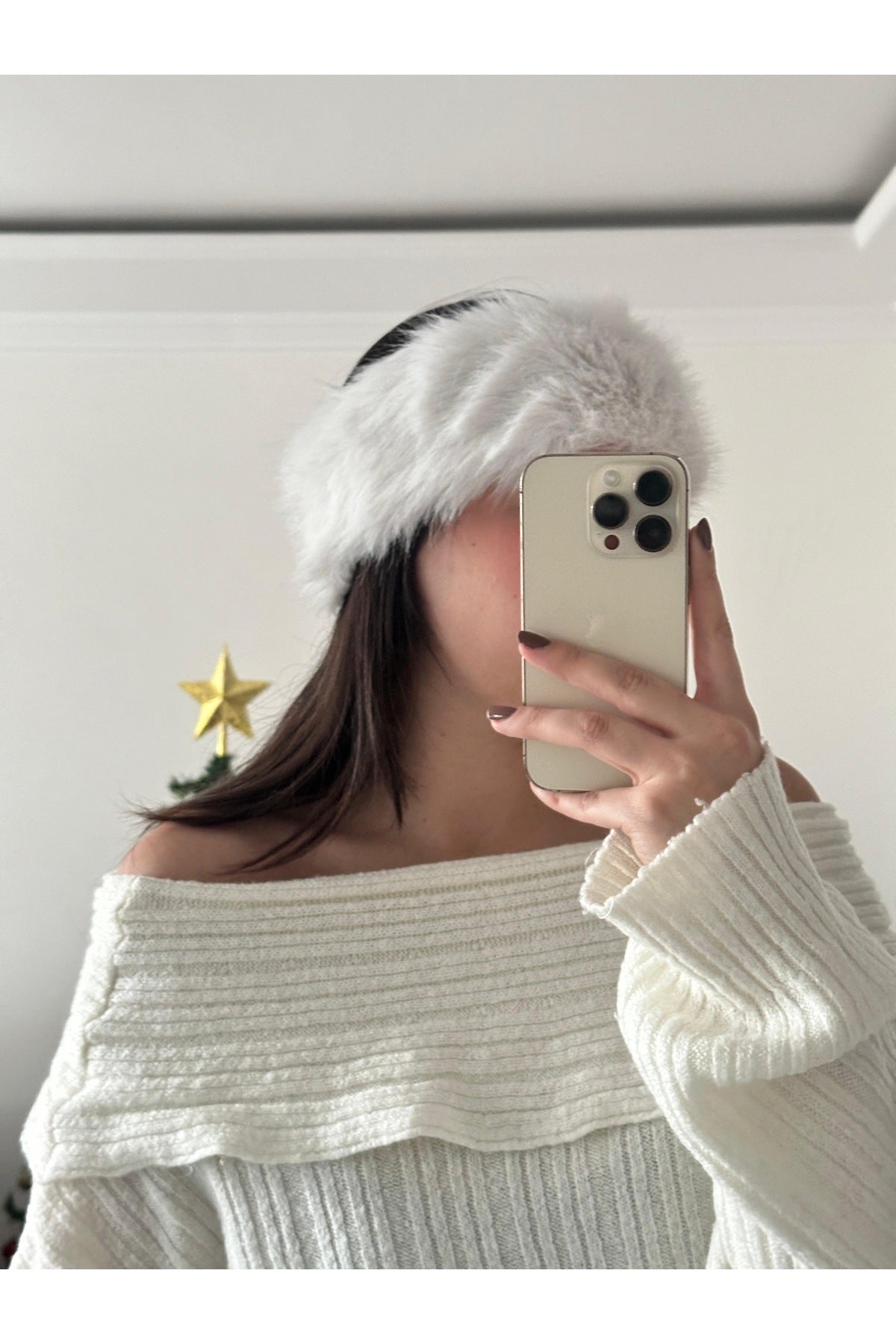 Peluş saç bandı krem