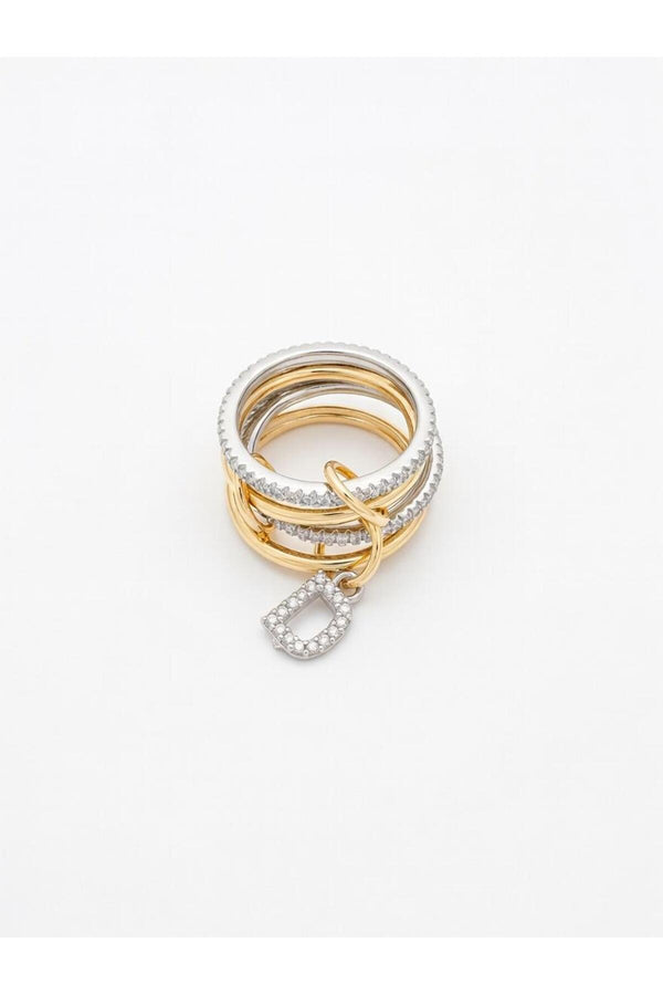 14K Çelik Üzeri Altın Kaplama 4 Sıralı Gold Gümüş Harfli Spiral Yüzük 16(8) Numara