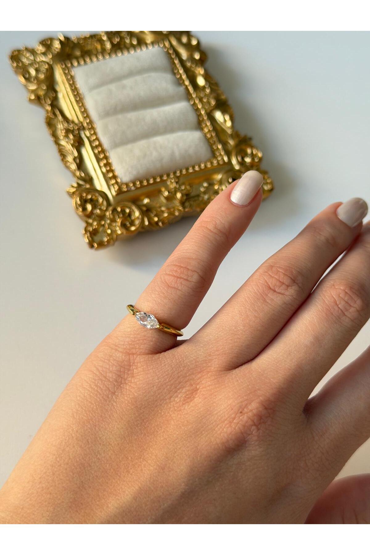 14K Çelik Üzeri Altın Kaplama (Ayarlanabilir) Serçe Parmak Yüzük