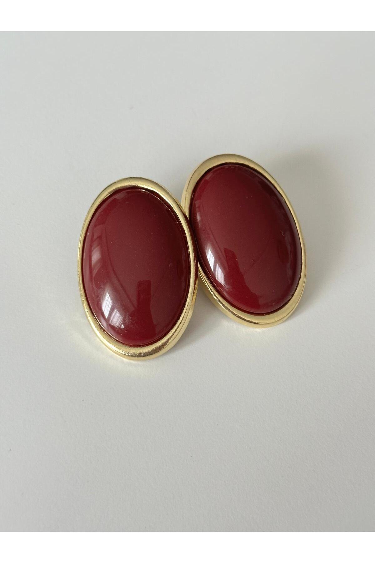 14K Çelik Üzeri Altın Kaplama Oval Özel Seri Kemik Küpe
