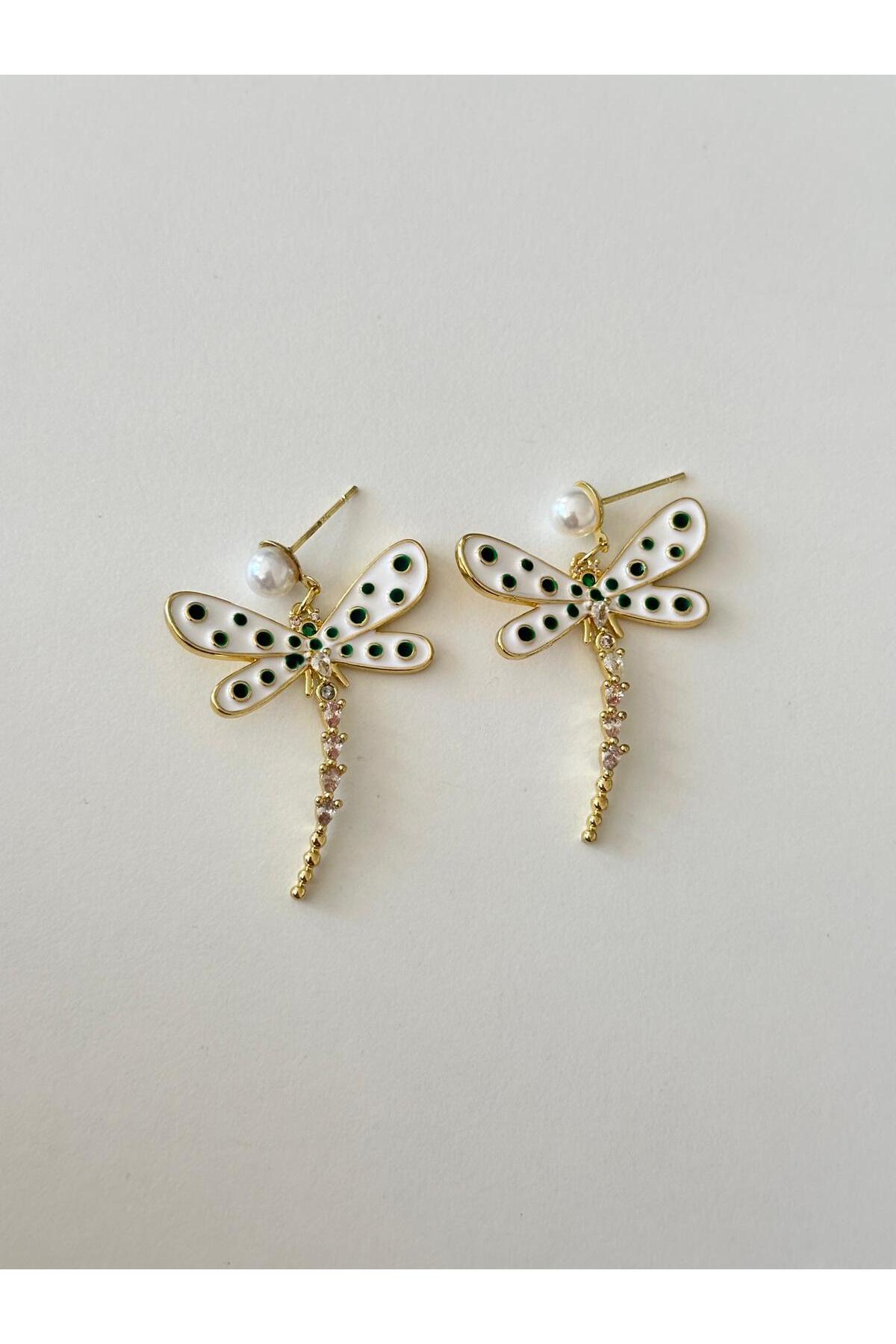 Mineli Yeşil Beyaz Küpe