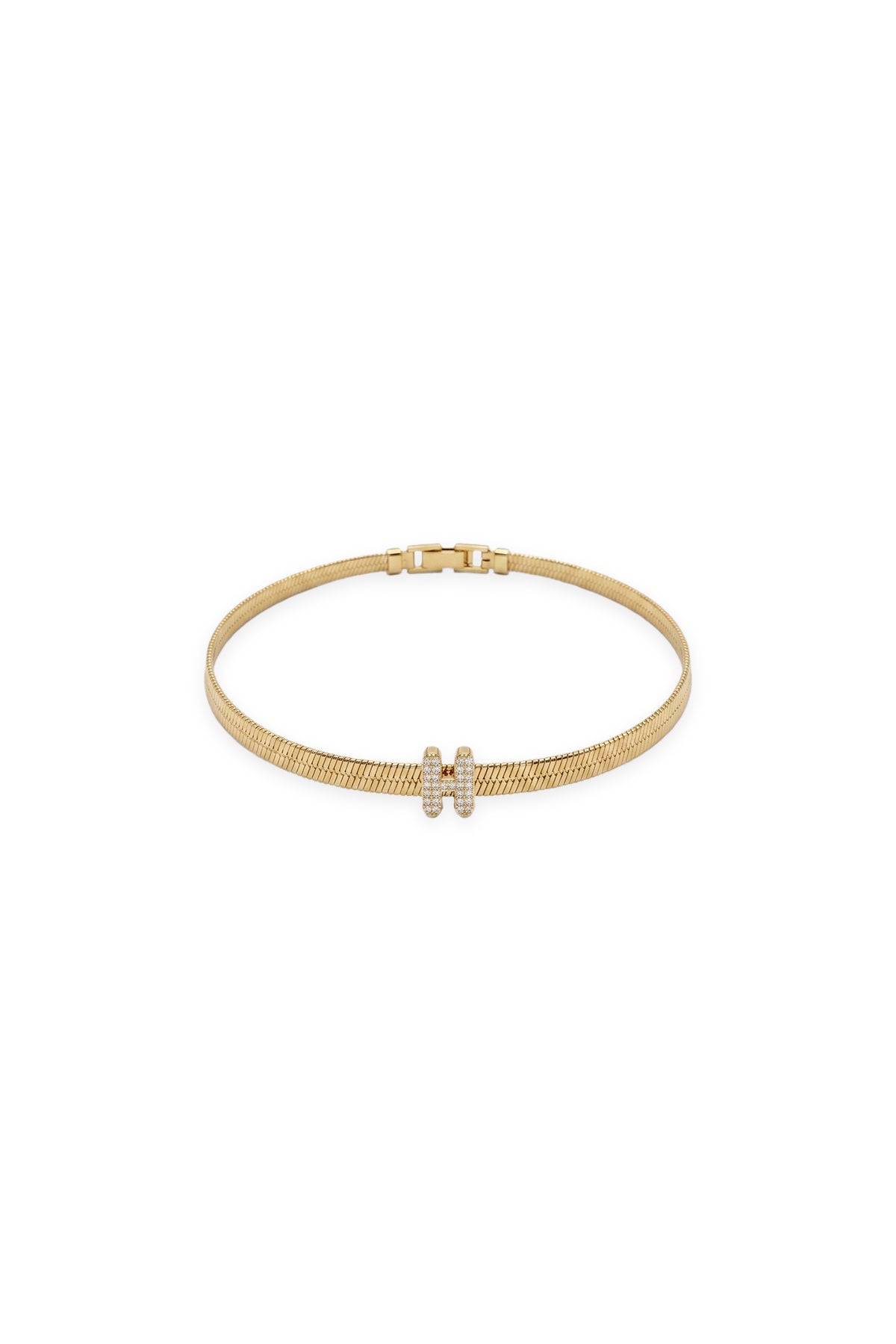 Çelik Üzeri Altın Kaplama Monogram Gold Harf Bileklik - H