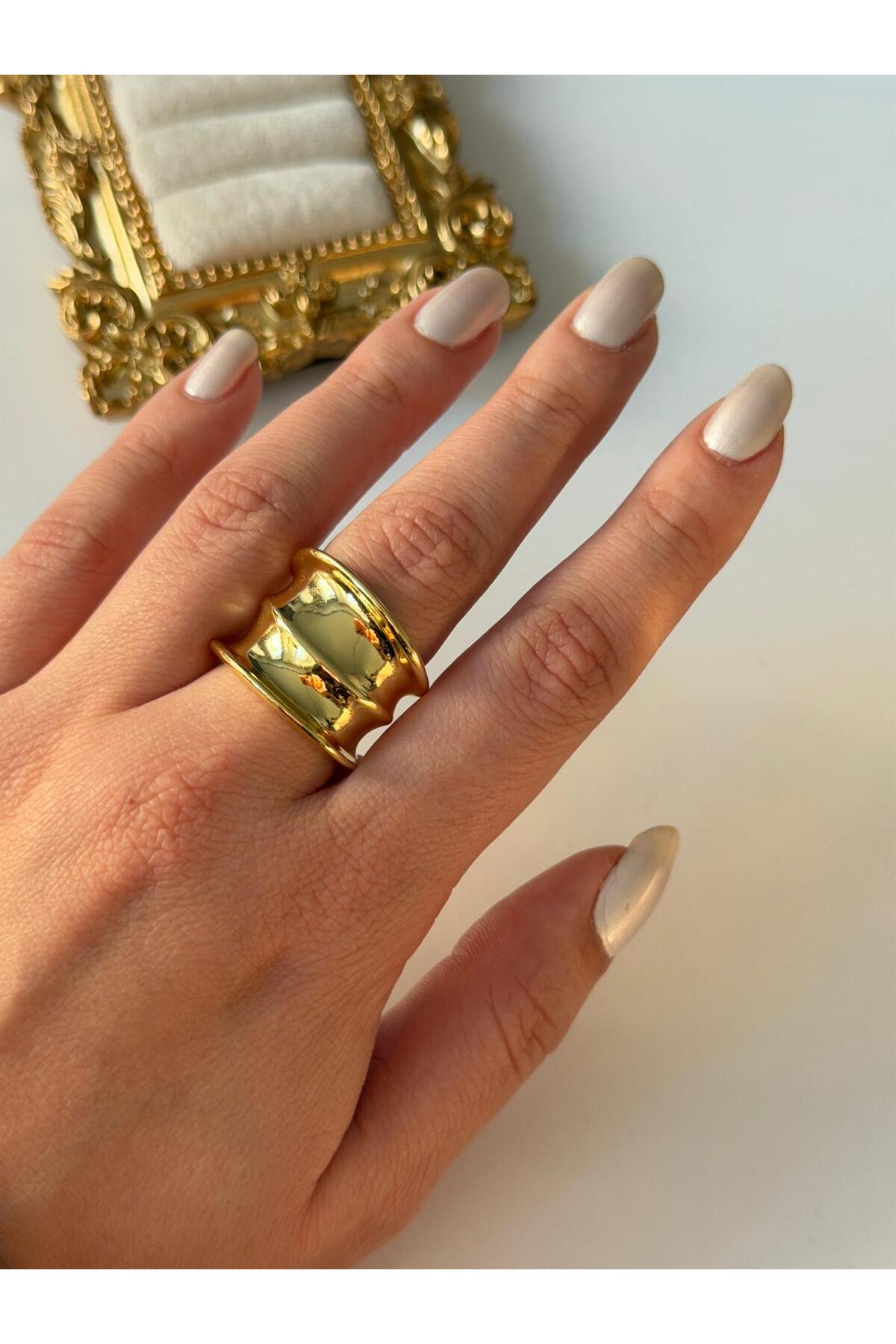 14K Çelik Üzeri Altın Kaplama Ayarlanabilir Basic Yüzük