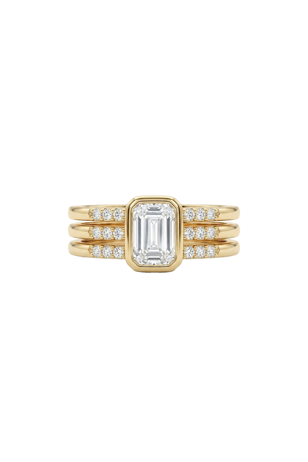 Çelik Emerald Trio Yüzük Gold