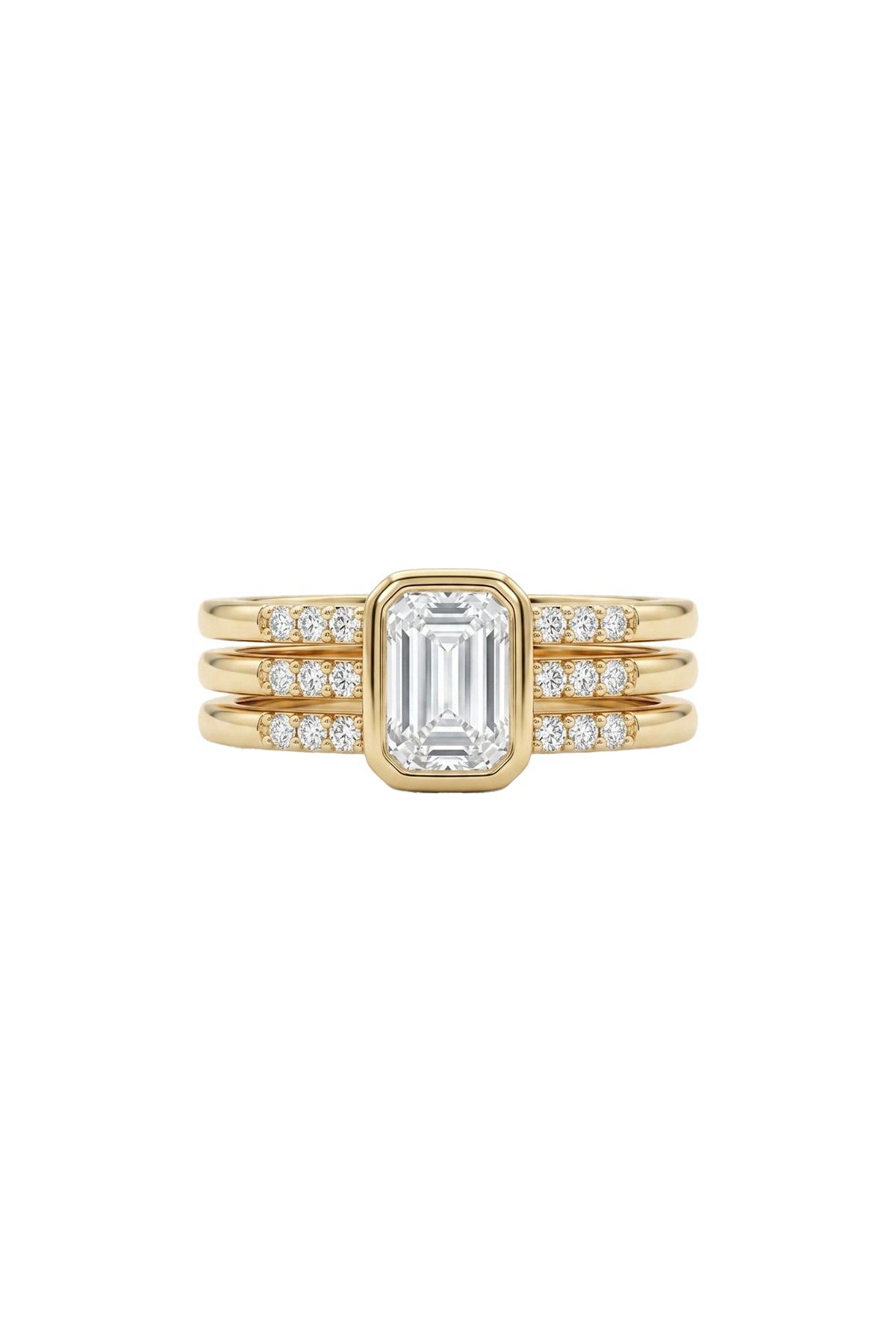 Çelik Emerald Trio Yüzük Gold