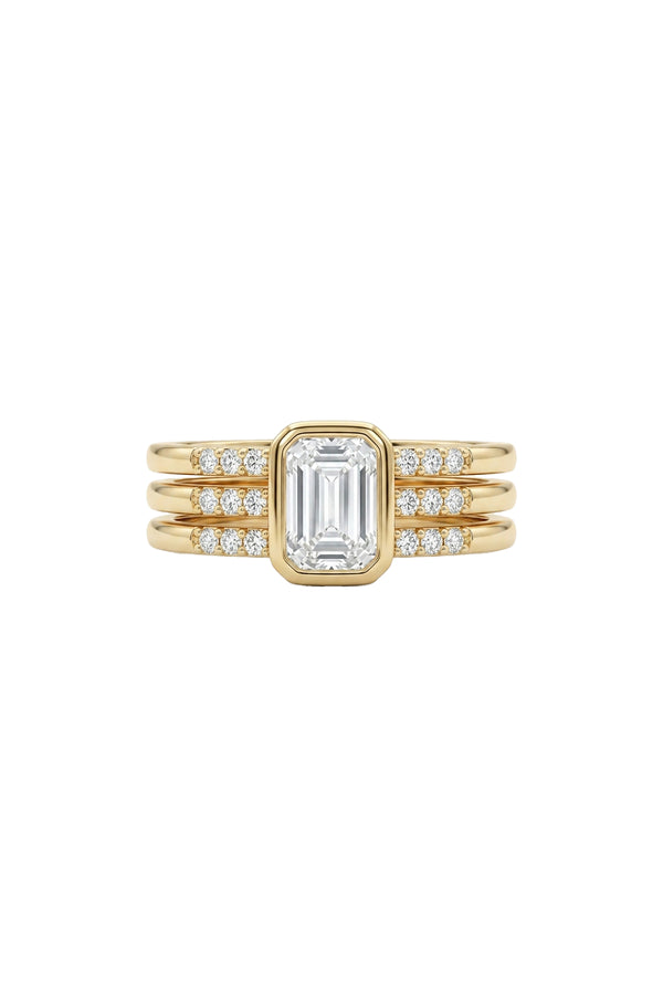 Çelik Emerald Trio Yüzük Gold