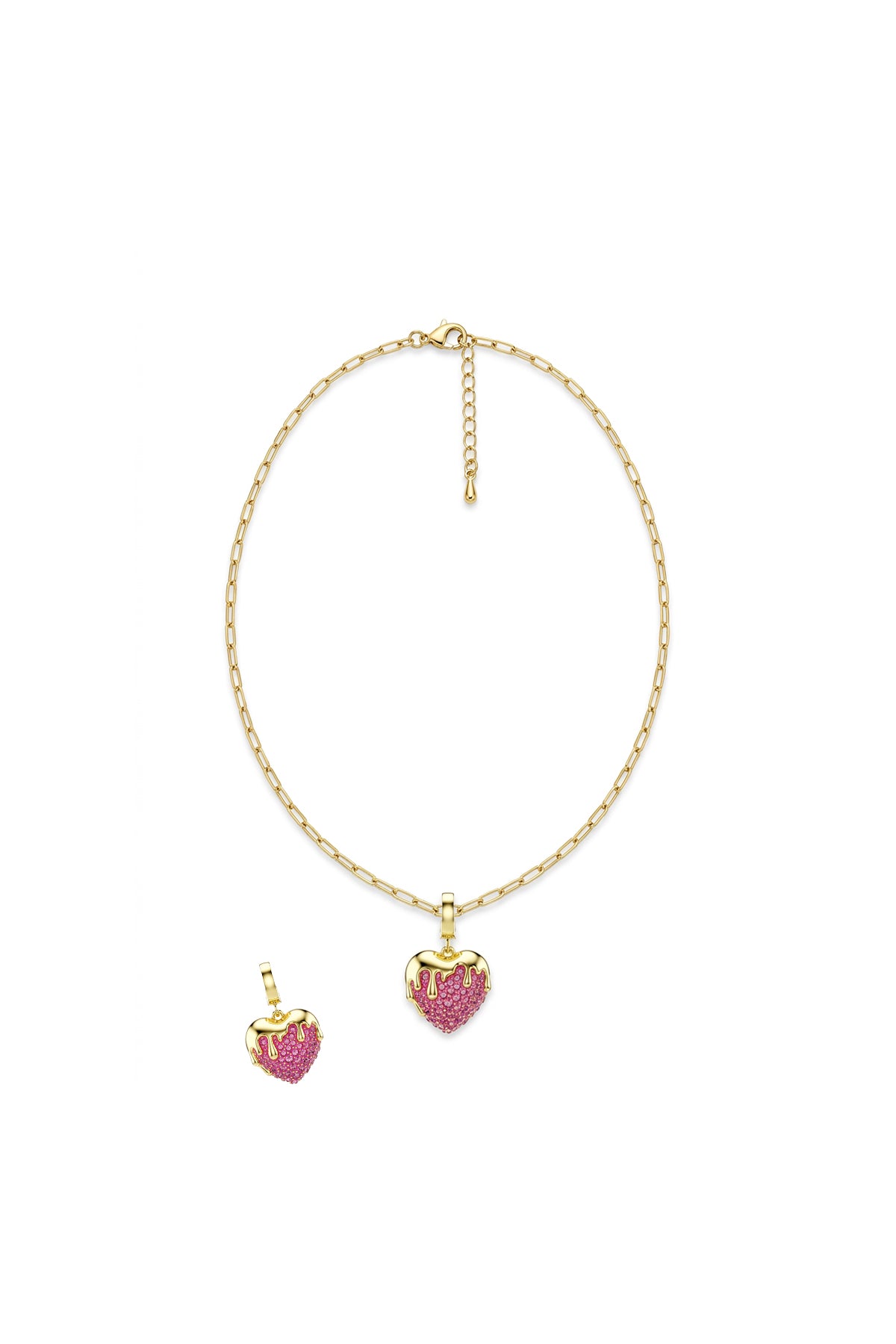 Çelik Lydia Heart Pembe Taşlı Charm Kolye Gold
