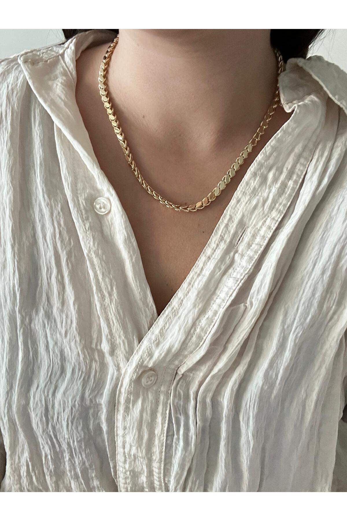 14K Çelik Üzeri Altın Kaplama Özel Seri Arpa Zincir