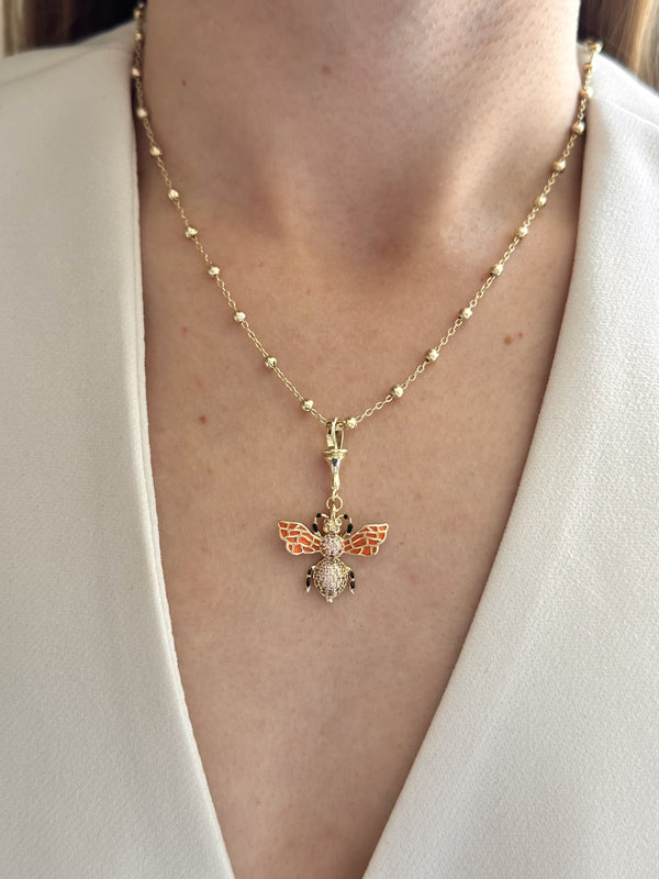 14K Çelik Üzeri Altın Kaplama Turuncu Arı Kolye