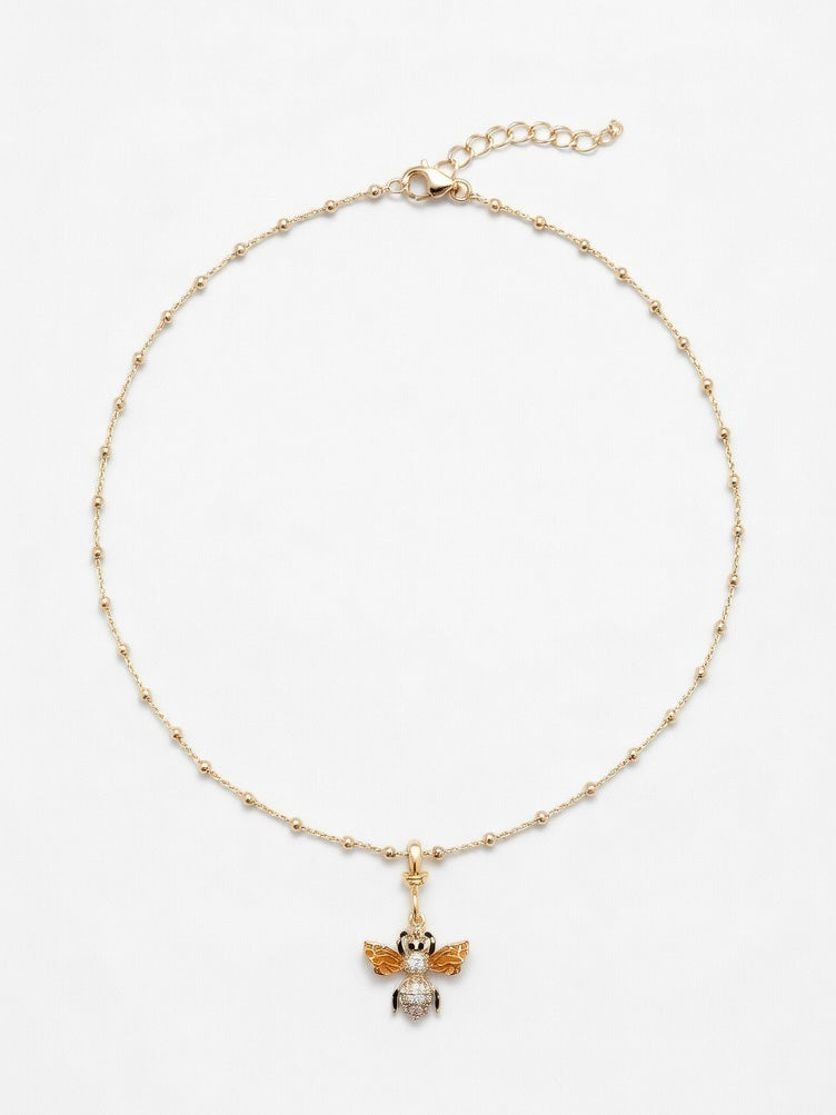 14K Çelik Üzeri Altın Kaplama Turuncu Arı Kolye