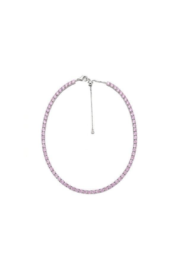 Çelik Zirkon Su Yolu Asansörlü Choker Kolye Pembe