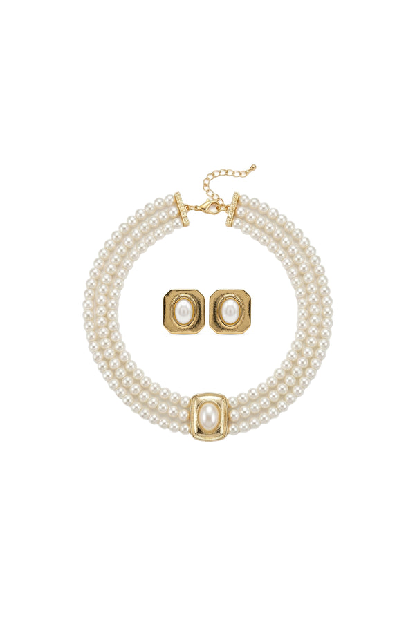 Helena İnci Choker Kolye Küpe Set
