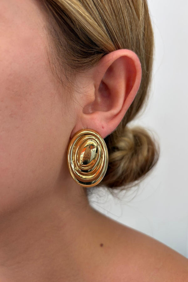 Çelik Sculpt Oval Küpe Gold