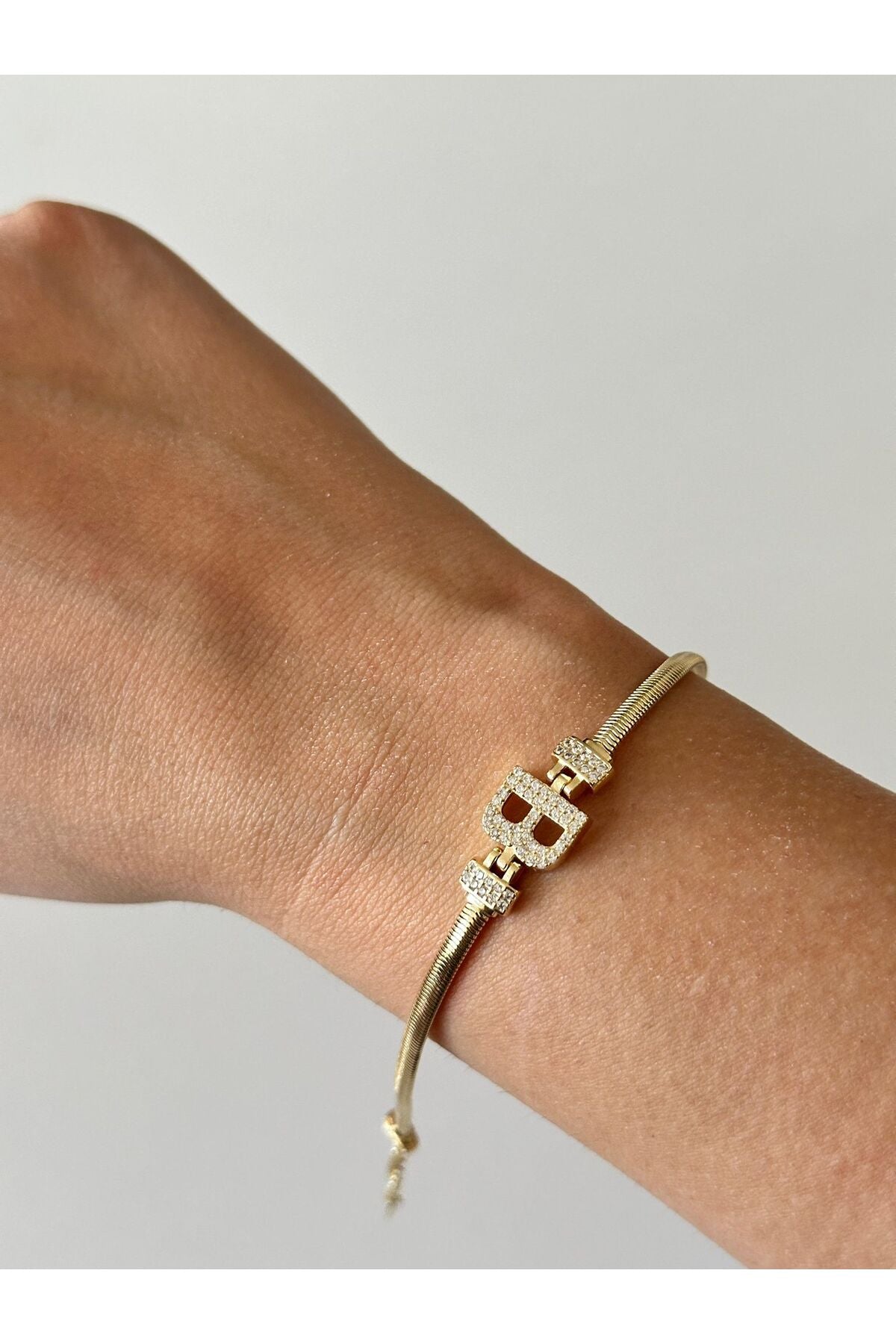 14K Çelik Üzeri Altın Kaplama Kuyumcu İşçiliği Harf Bileklik