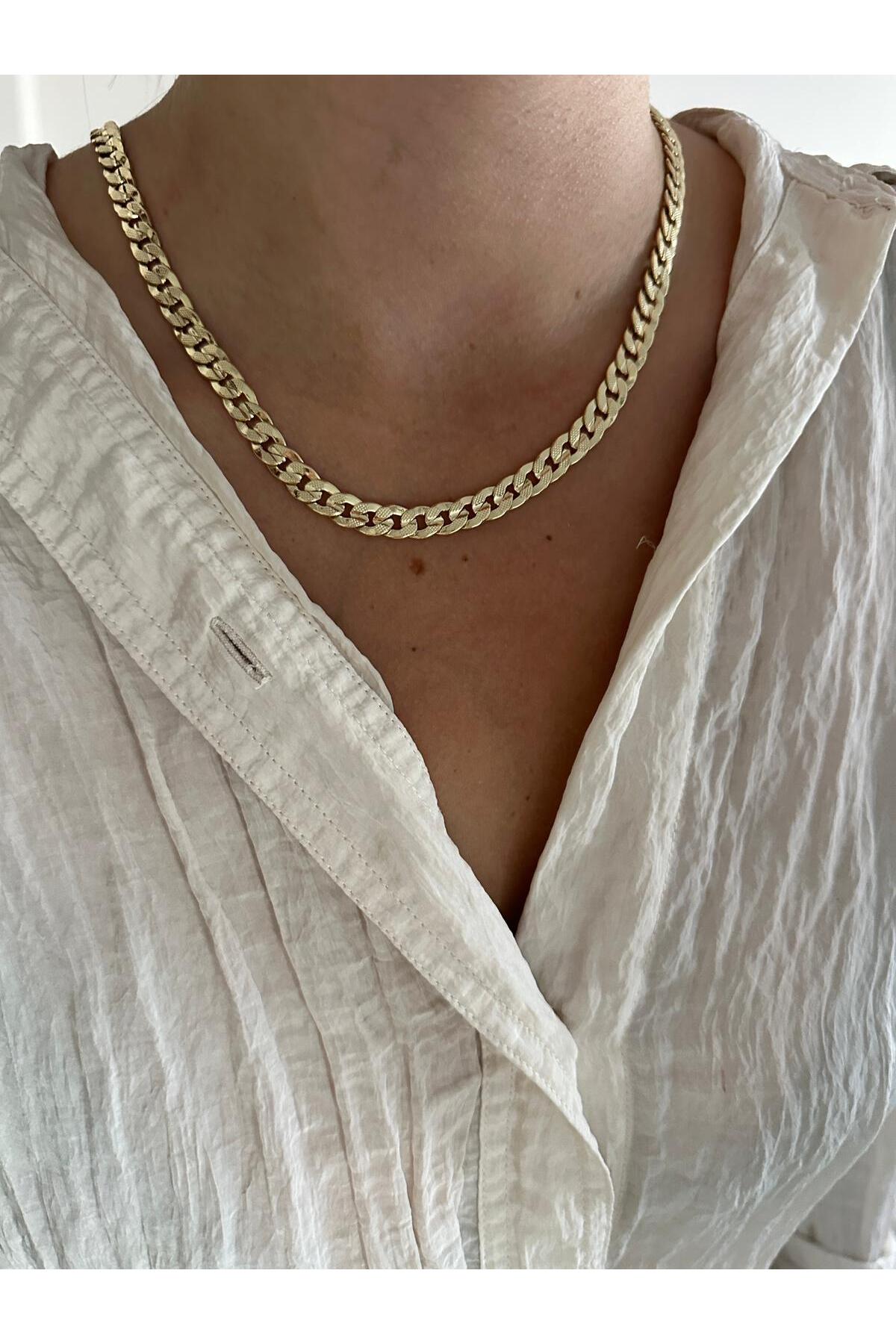 14K Çelik Üzeri Altın Kaplama Kombin Zincir Kolye