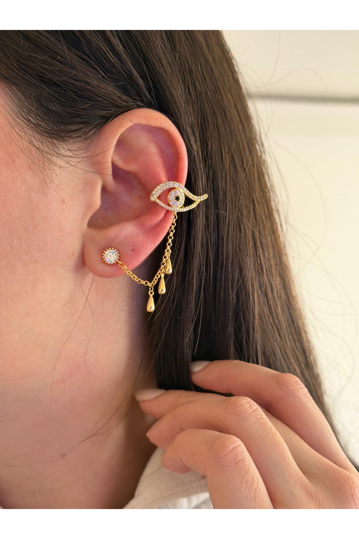 14K Çelik Üzeri Altın Kaplama Özel Seri Kıkırdak Küpe