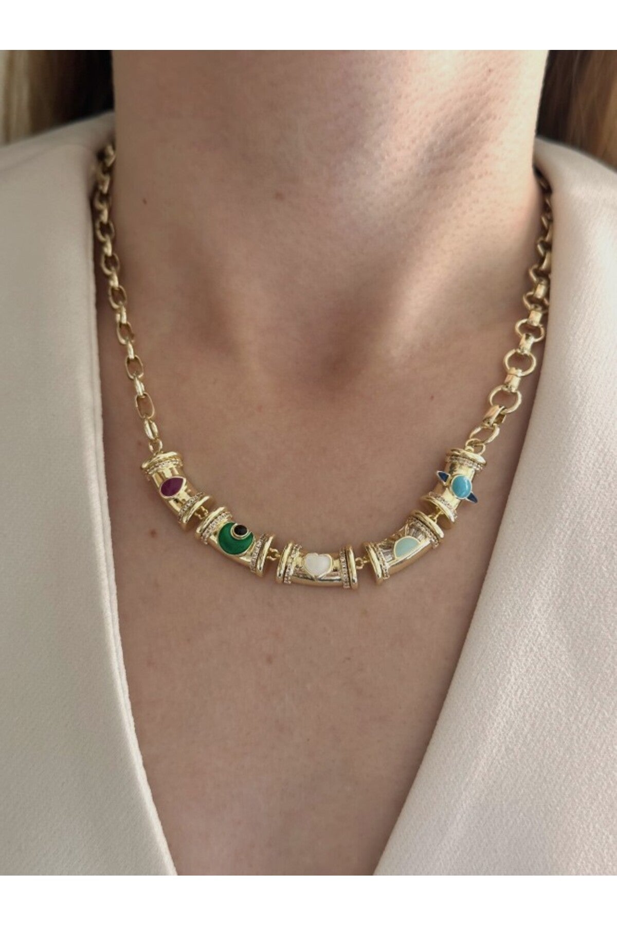 14K Çelik Üzeri Altın Kaplama Vip Özel Seri Elemental Kolye