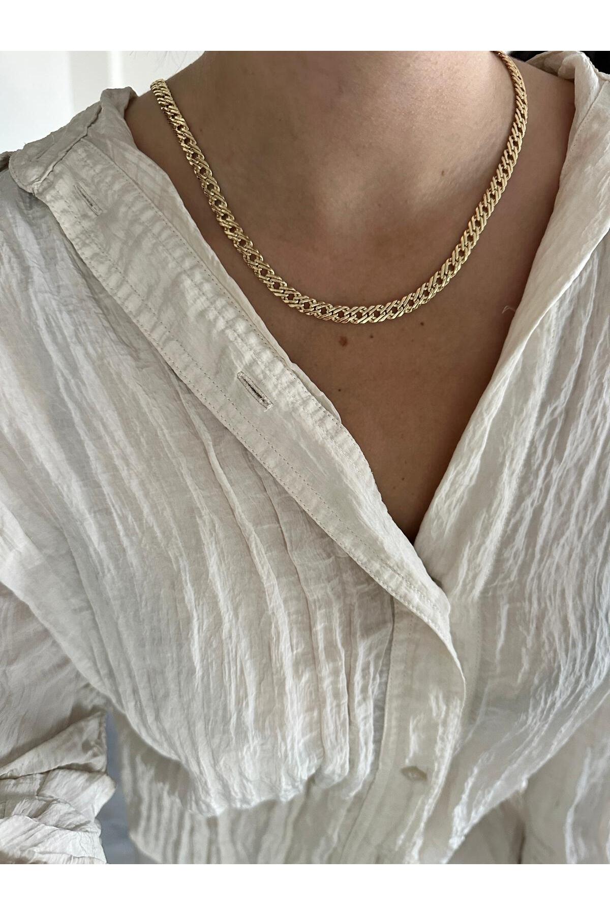 14K Çelik Üzeri Altın Kaplama Kuyumcu İşçiliği İnce Zincir Kolye