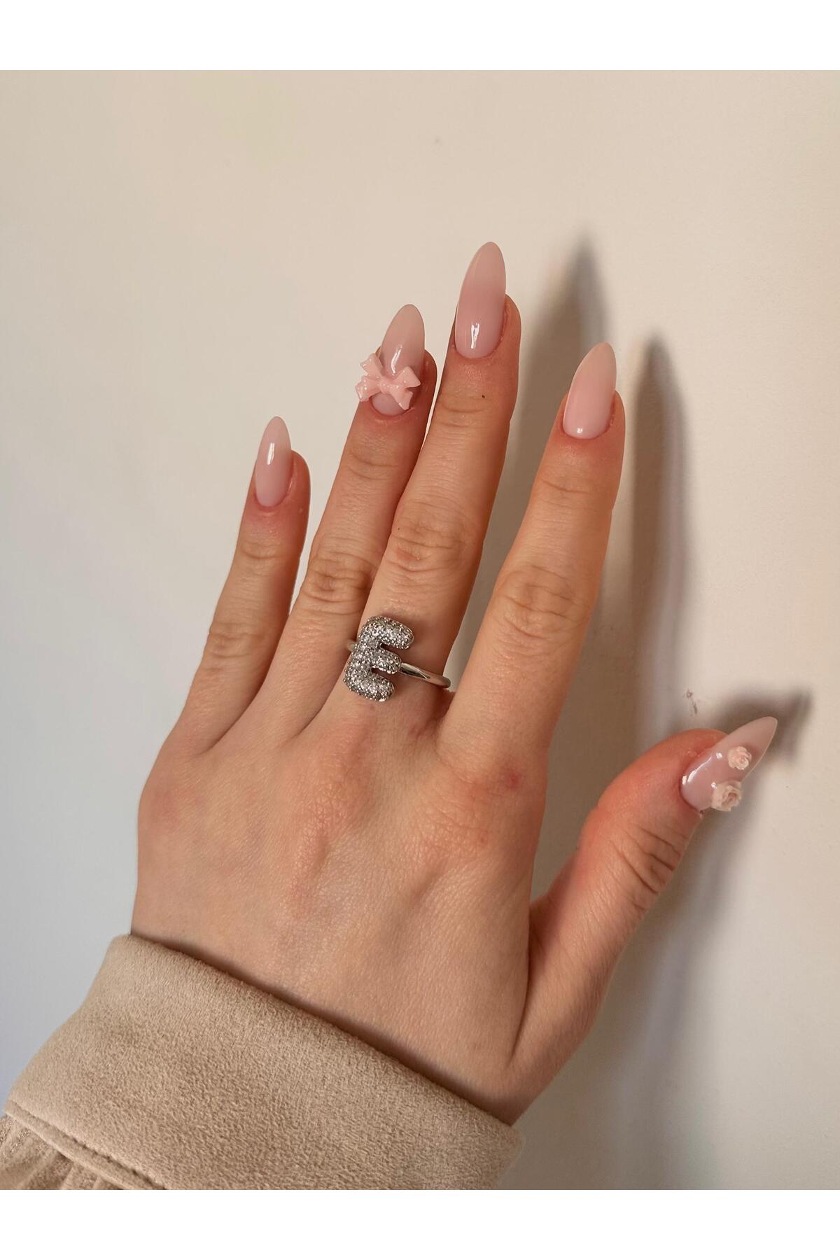 Çelik Üzeri Rodyum Kaplama Harf Yüzük Ayarlanabilir