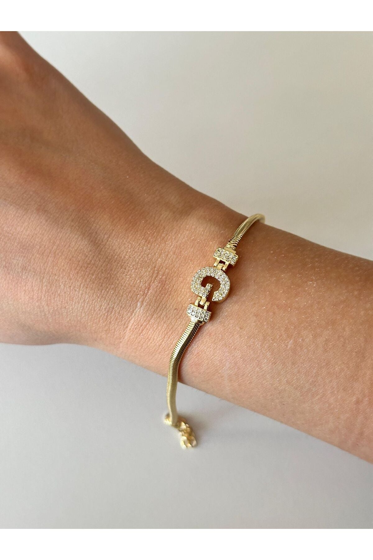 14K Çelik Üzeri Altın Kaplama Kuyumcu İşçiliği Harf Bileklik