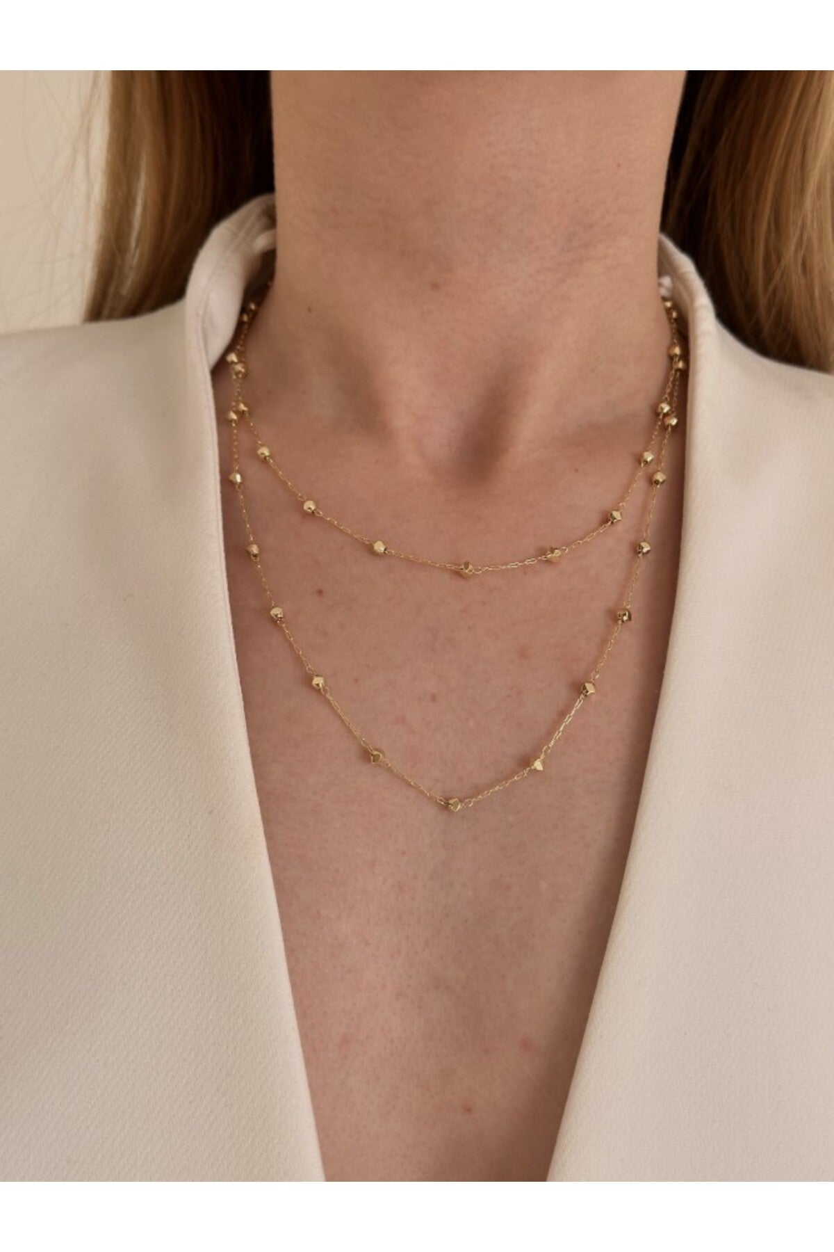 14K Çelik Üzeri Altın Kaplama Kare Dorika 90Cm kolye