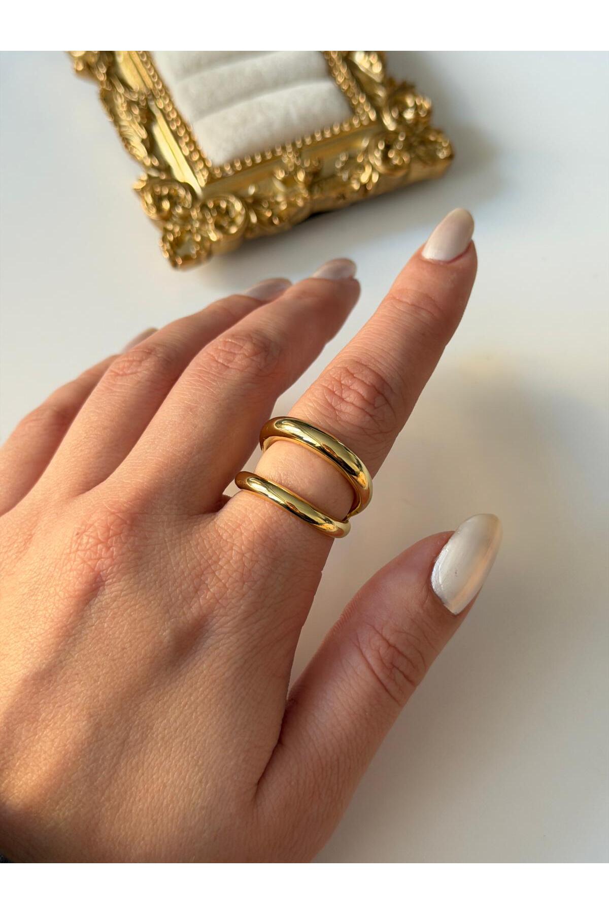 14K Çelik Üzeri Altın Kaplama Ayarlanabilir Basic Yüzük