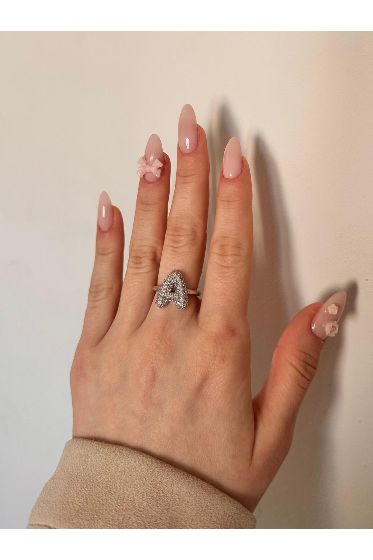 Çelik Üzeri Rodyum Kaplama Harf Yüzük Ayarlanabilir