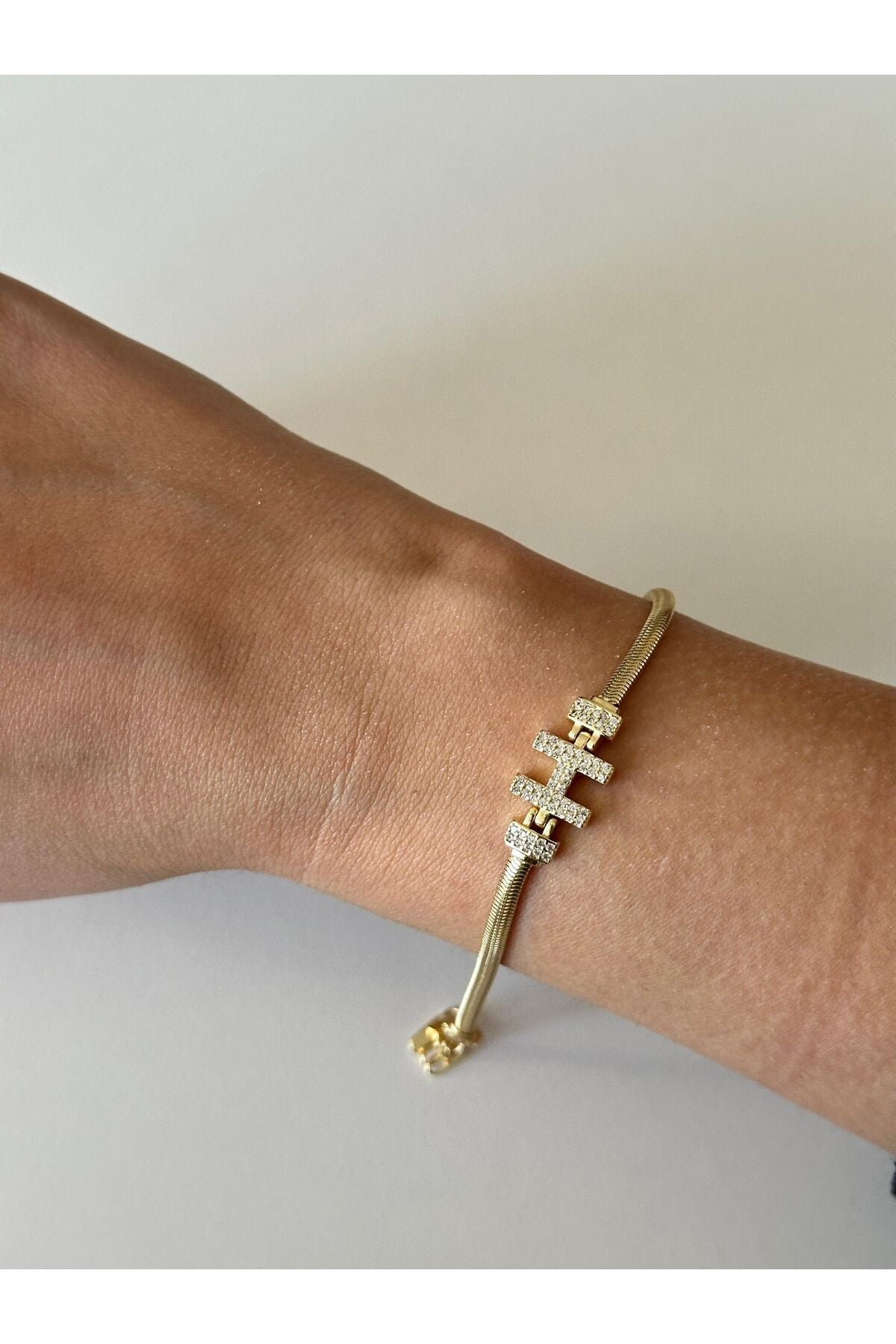 14K Çelik Üzeri Altın Kaplama Kuyumcu İşçiliği Harf Bileklik