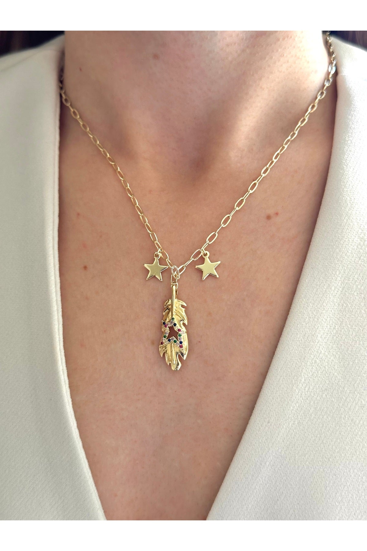 14K Altın Kaplama Renkli Zirkon Taş Yıldız Kolye