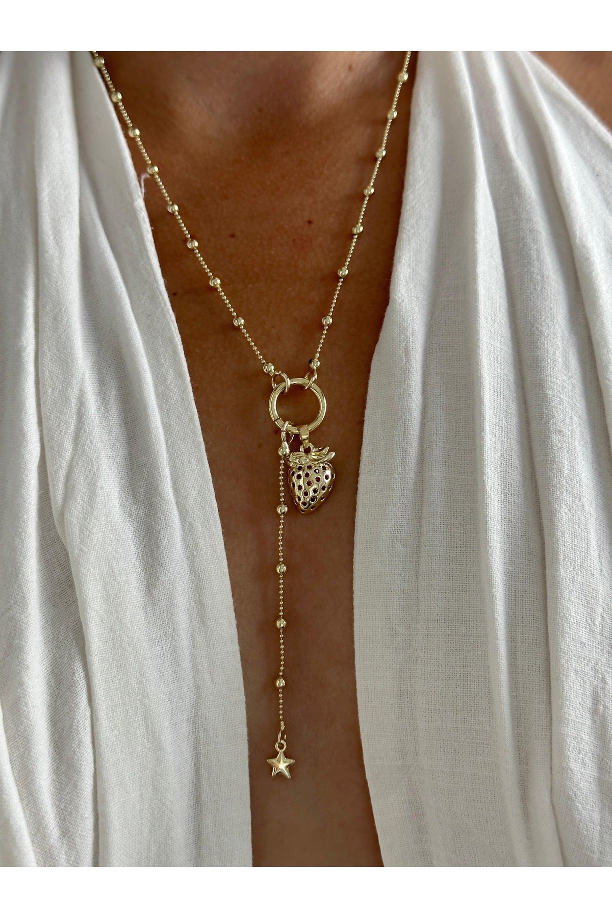 14K Altın Kaplama Gold Detay Çilek Y Kolye