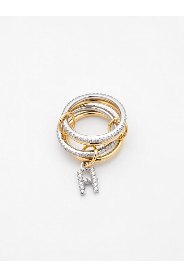 14K Çelik Üzeri Altın Kaplama 4 Sıralı Gold Gümüş Harfli Spiral Yüzük 16(8) Numara