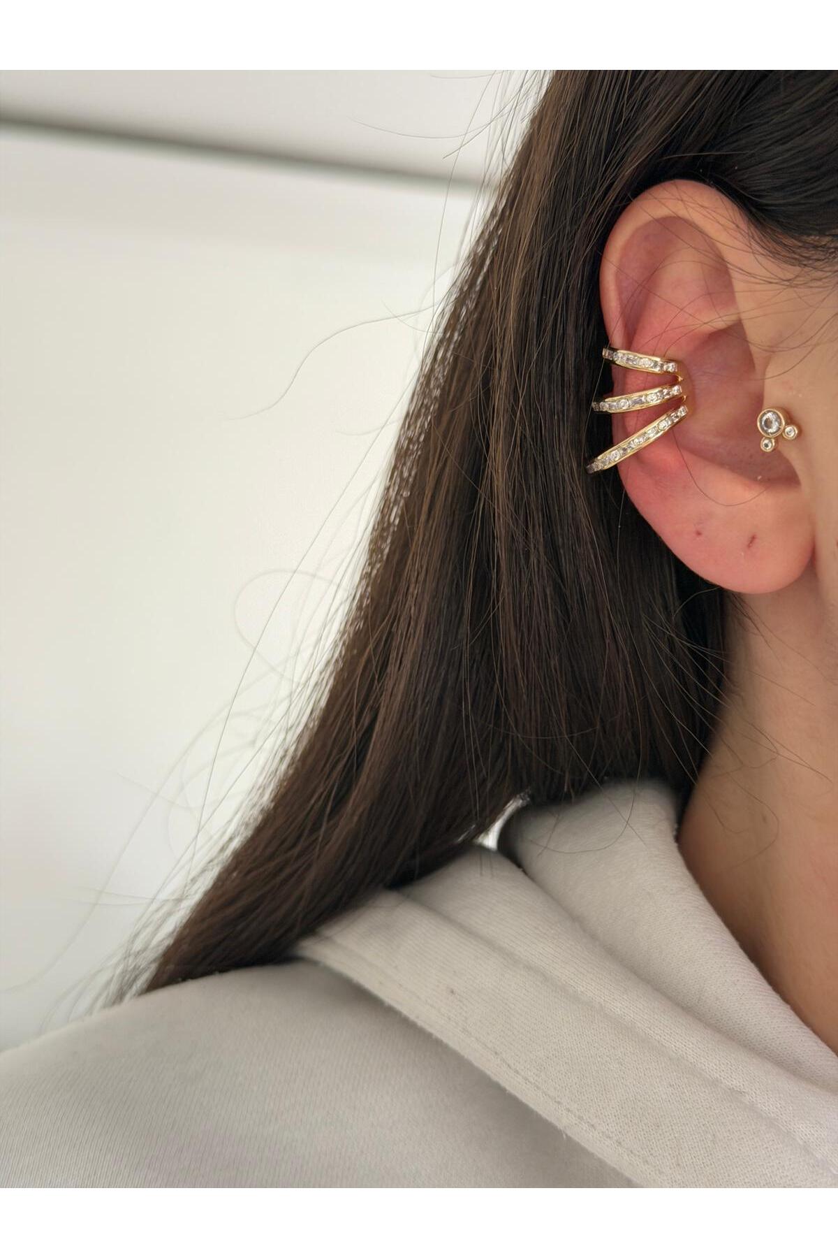 14K Çelik Üzeri Altın Kaplama Özel Seri Kıkırdak Küpe