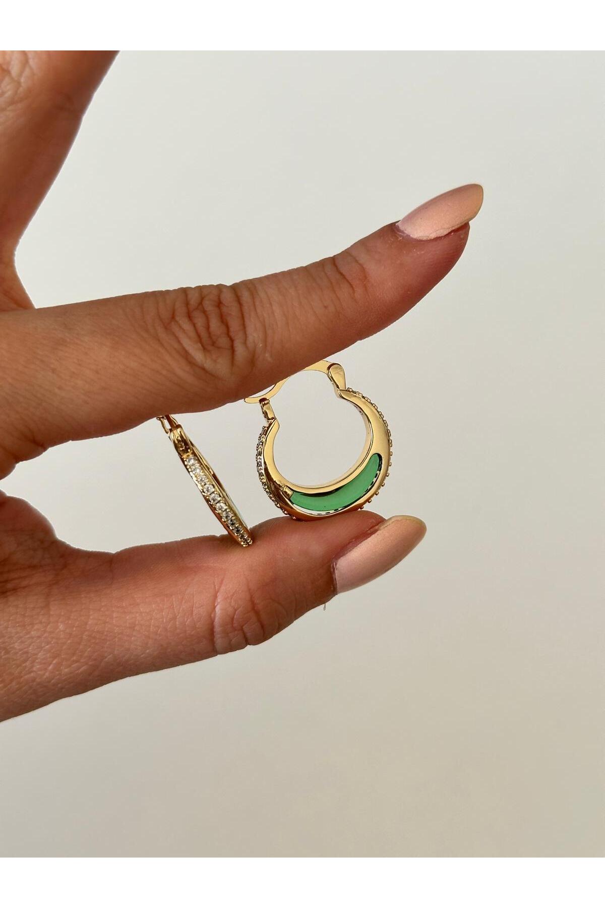 14K Çelik Üzeri Altın Kaplama Zirkon Taşlı Küpe