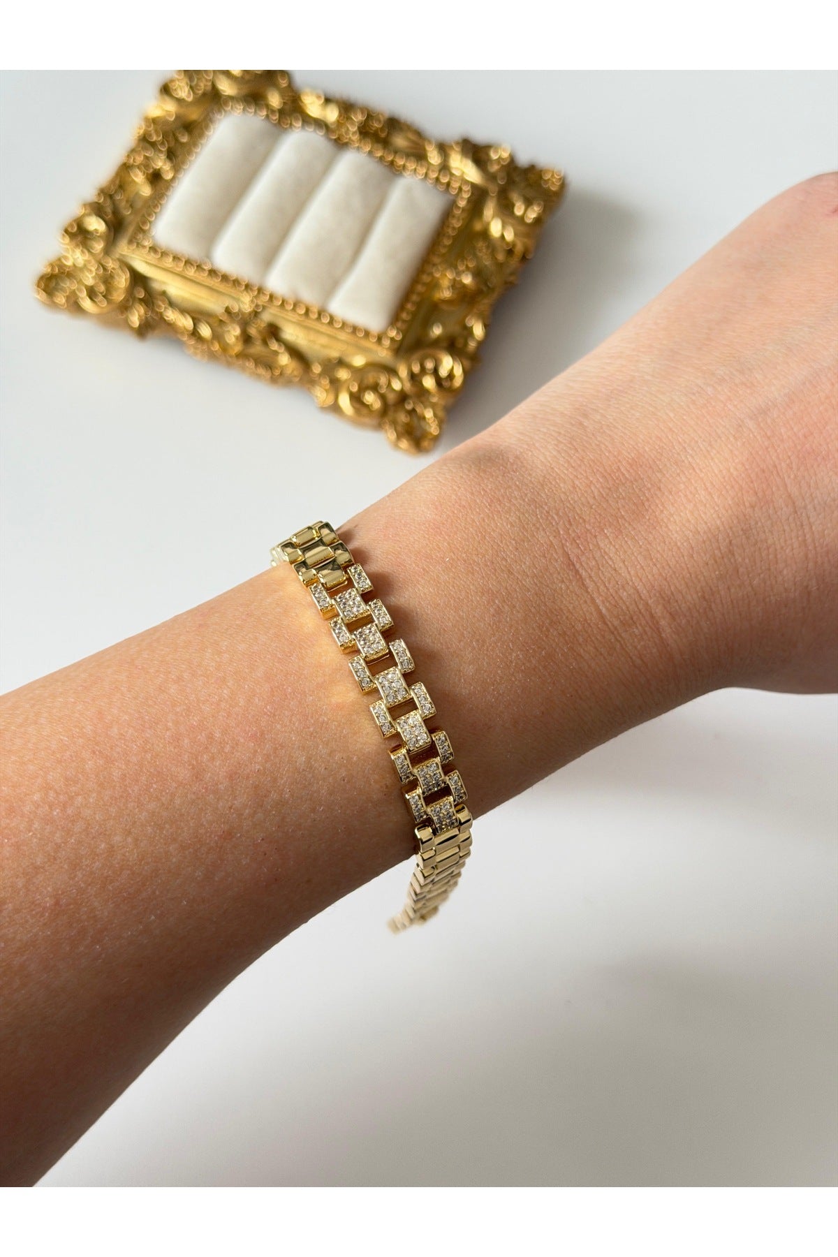 Çelik gold zirkon rlx künye bileklik