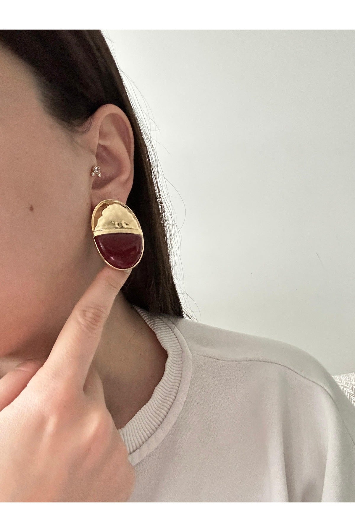 14K Çelik Üzeri Altın Kaplama Vintage Küpe