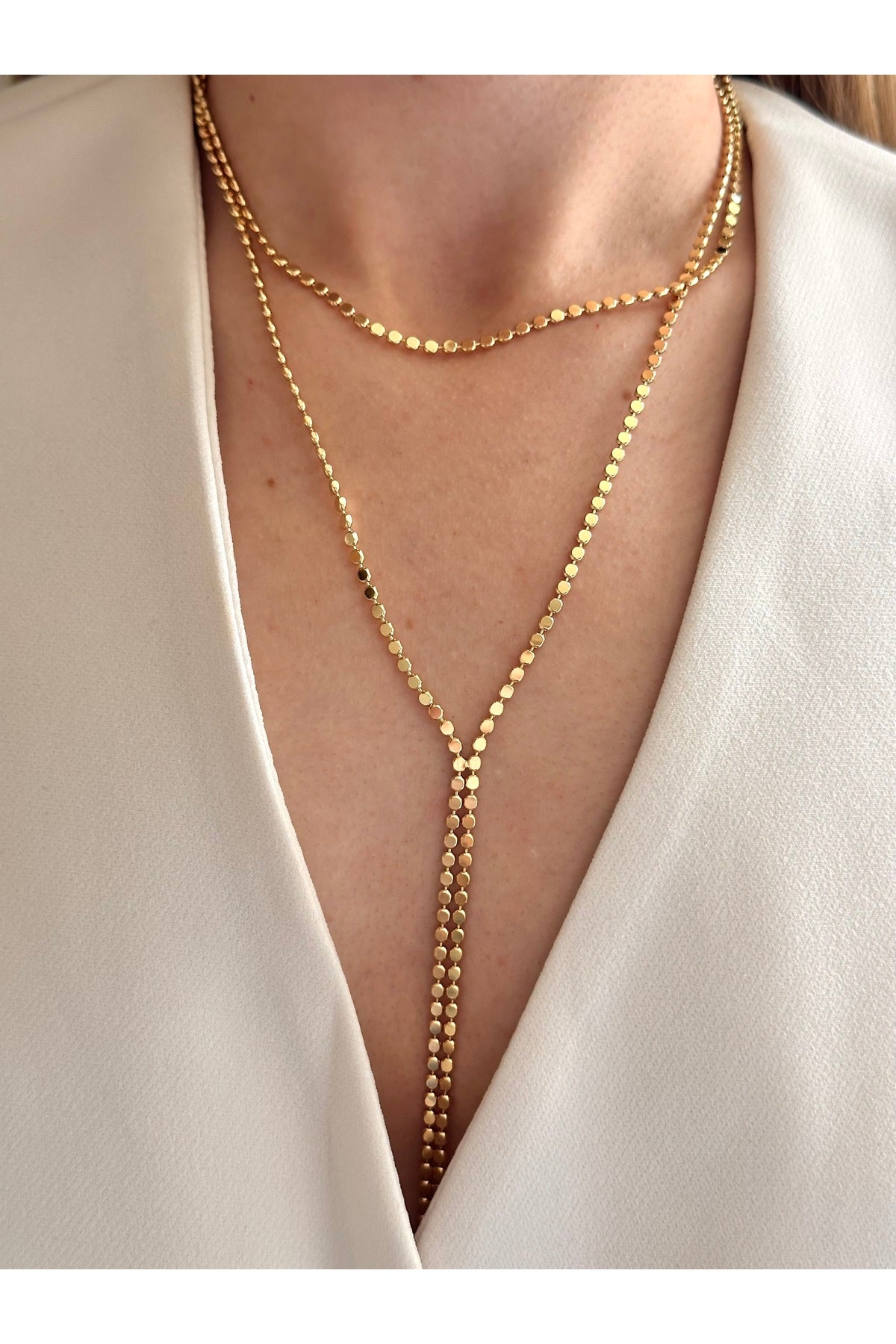 Çelik tasarım ikili Y ezme zincir kolye