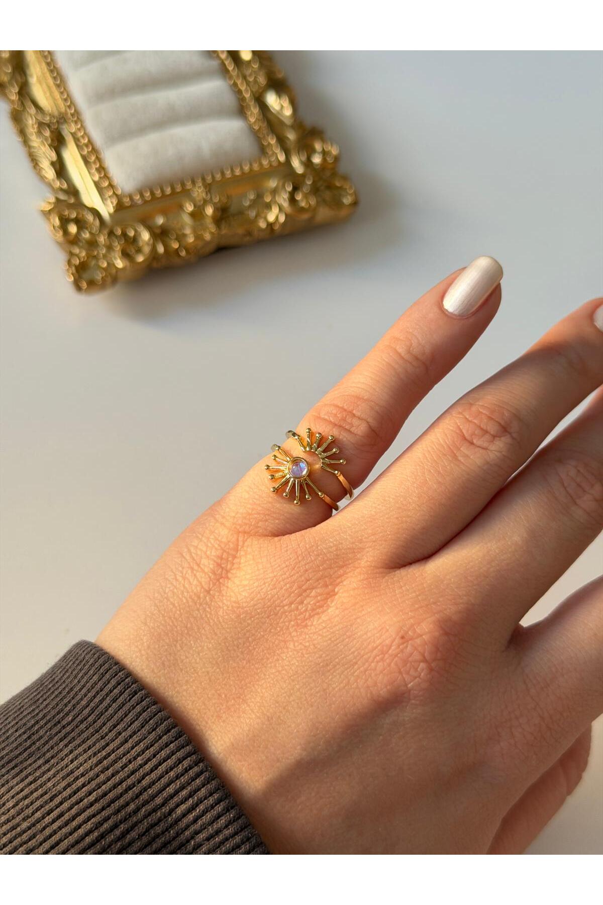 14K Çelik Üzeri Altın Kaplama (Ayarlanabilir) Serçe Parmak Yüzük