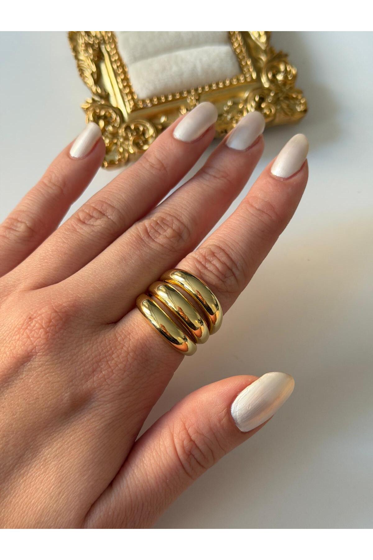 14K Çelik Üzeri Altın Kaplama Ayarlanabilir Basic Yüzük