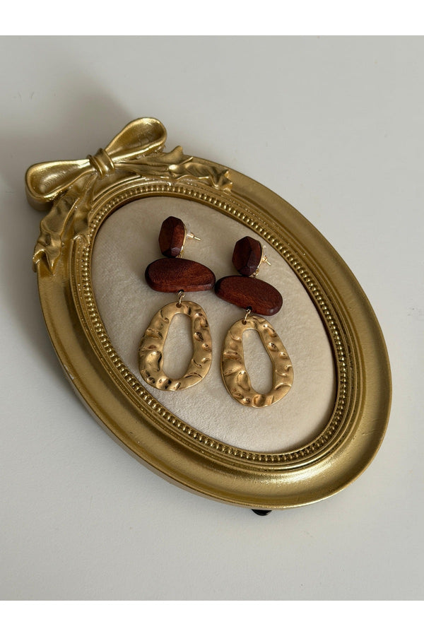 Ahşap tasarım sallantılı vintage küpe