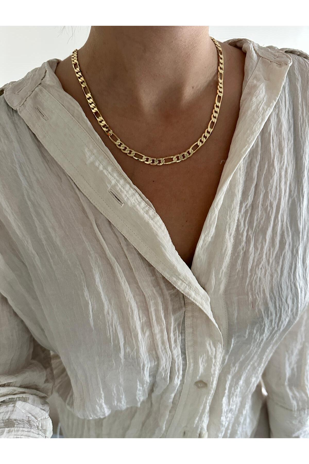 14K Çelik Üzeri Altın Kaplama Kombin Zincir Kolye