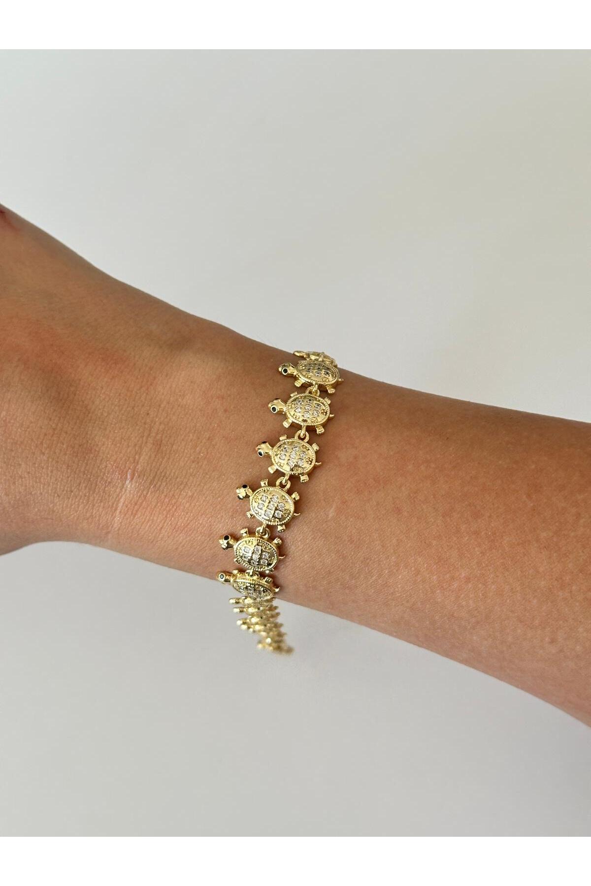 14K Çelik Üzeri Altın Kaplama Kaplumbağa Figürlü Bileklik