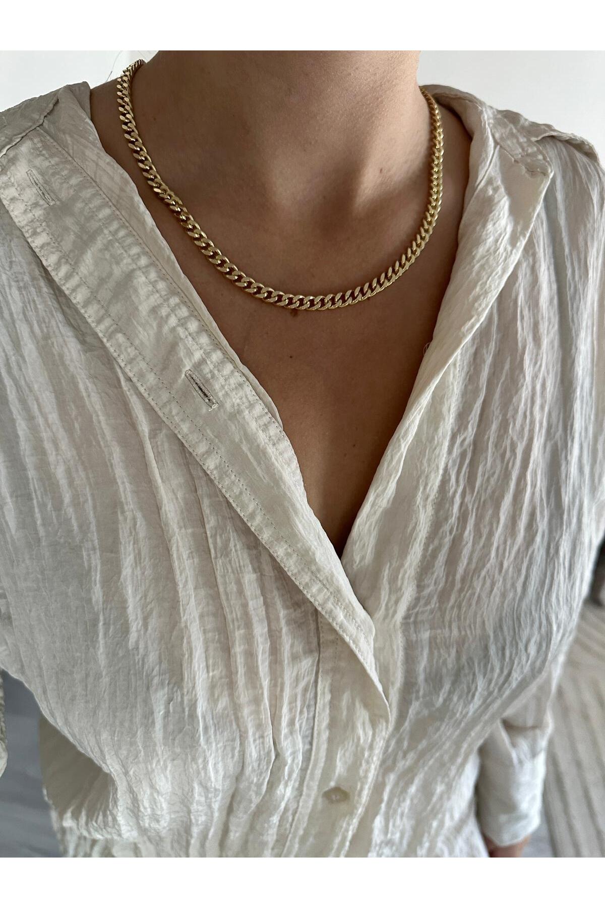 14K Çelik Üzeri Altın Kaplama Kombin Zincir Kolye